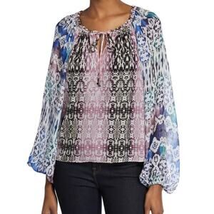 Ramy Brook Kayden Mixed Color Snake Print 100% Silk Peasant Blouse L